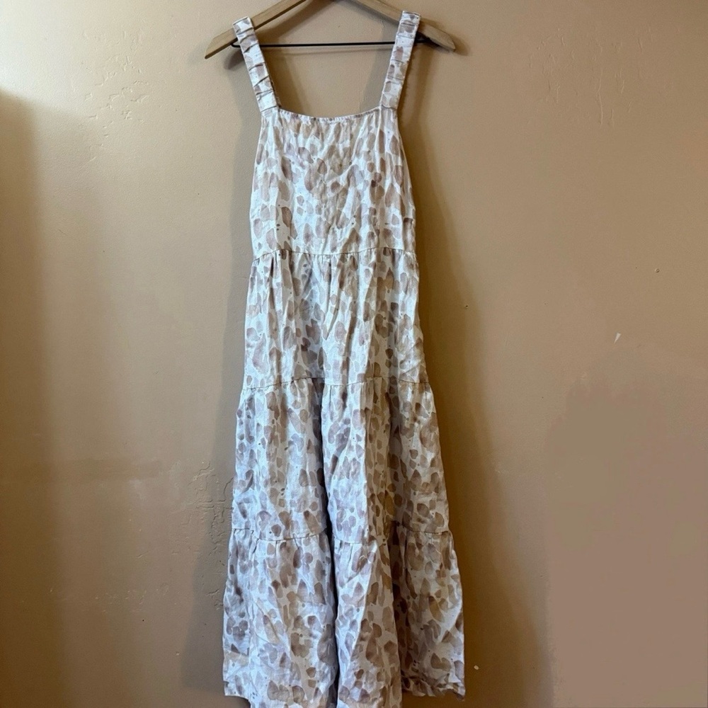 Cloth + Stone Scrunch Strap Tiered Linen Midi Dress Large Boho Relaxed Cottage